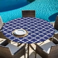 thumbnail image 5 of Navy Blue Morocco Round Tablecloth 55-60 Inch Round Fitted Table Cloth with Elastic Edge, Modern Farmhouse Geometric Textured Waterproof Table Cover Protector for Outdoor Picnic Party Dining, 5 of 6