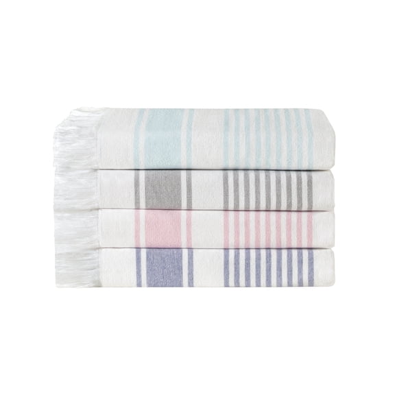 Ozdilek Turkish Peshtemal Towel 4-Piece Set – 100% Cotton, Luxury Quick Dry & Fade-Resistant, Summer Spa Peshtemal Towels, Comfortable & High-Quality Cotton Versatile Towel Set (Blue-Grey-Pink-Green)
