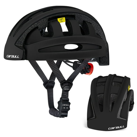 CAIRBULL Foldable Urban Cycling Helmet with LED Light, Magnetic Buckle, and 18 Vents for Enhanced Safety and Comfort - Black