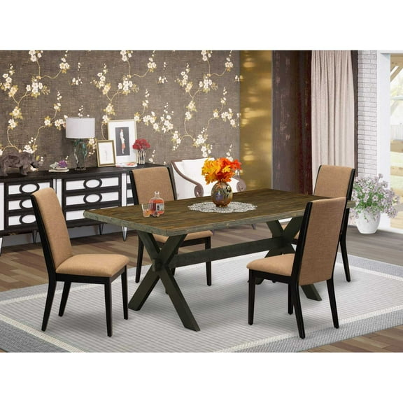 East West Furniture X677LA147-5 5-Piece Stylish Dining Table Set an Excellent Distressed Jacobean rectangular Table Top and 4 Beautiful Linen Fabric Dining Chairs with Stylish Chair Back, Wire...