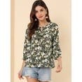 thumbnail image 3 of Blusa Floral Allegra K Manga 3/4 con Volantes y Cuello En V Negro S, 3 of 6