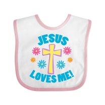 Inktastic Easter Jesus Loves Me with Cross and Flowers Boys or Girls Baby Bib