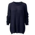 thumbnail image 4 of MSJUHEG Womens Long Sleeve Tops Off The Shoulder Sweater Top Polyester Off-The-Shoulder Pullover Style Long Sleeves Lightweight Knit Sweater For Women Navy L, 4 of 5