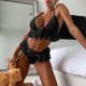 thumbnail image 2 of Gibobby Conjunto de lencería de encaje Conjuntos de Lencería Sexy para Mujer Brasier de Encaje Flores Sujetador Abierto Tanga G-String Thong Ropa Interior Pijama(Negro, M), 2 of 5
