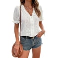 thumbnail image 4 of Lucakuins, camisetas recortadas de encaje para mujer, moda informal con botones y cuello en V, camisa de manga corta de verano, Tops, blusa, ropa de calle Lucakuins  moda, 4 of 9