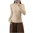 thumbnail image 2 of ClodeEU Women's Long Sleeve Round Neck Slim Fit T-Shirt ,Stretch Soft Casual Base Tee Beige,Womens Plus XXL, 2 of 7