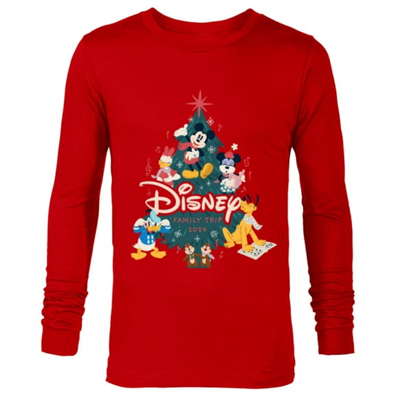 Disney Mickey & Friends Christmas Holiday Family Trip 2024 - Long Sleeve T-Shirt for Men - Customized-New Red