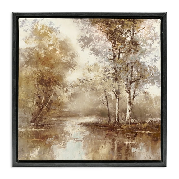 Stupell Industries Dappled Forest Scenery Landscape & Nature Painting Black Floater Framed Canvas Art Print Wall Art, 18 x 18