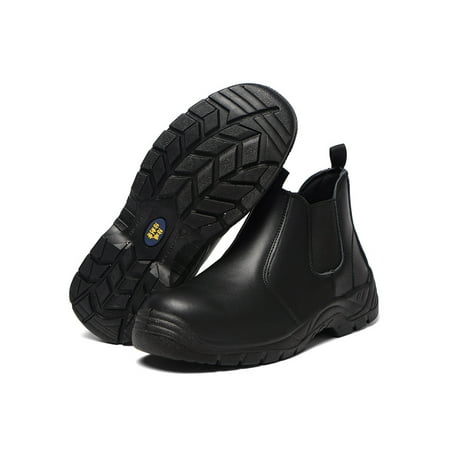 

Woobling Men Anti-collision Safety Boot Leather Office Slip Resistant Puncture-proof Industrial Boots Black Style A 6