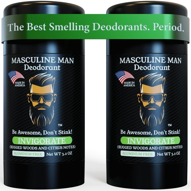 HOMBRE MASCULINO - El desodorante natural con MEJOR OLOR para hombres | Sin aluminio | Ingredientes Premium | Protección contra olores durante todo el día | para la piel | Paquete de 2: 3.2 oz (vigo
