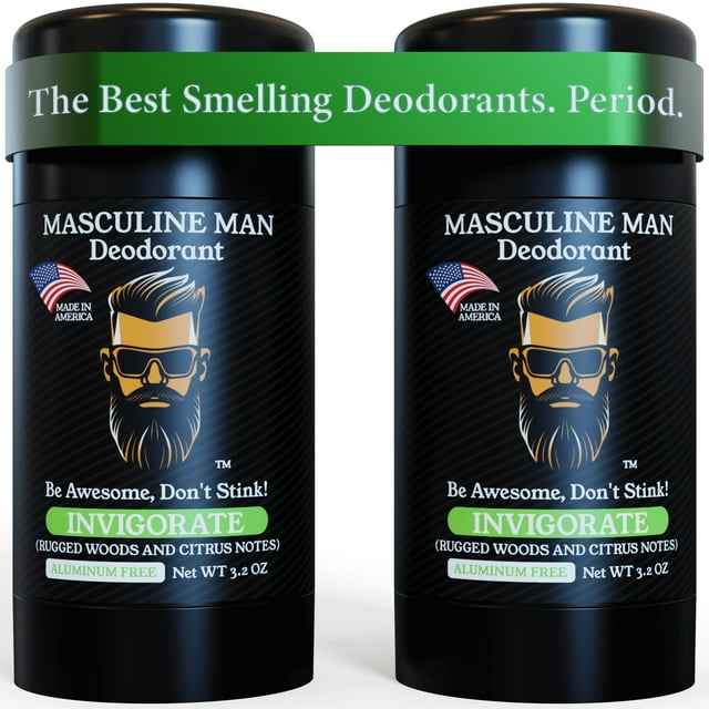 HOMBRE MASCULINO - El desodorante natural con MEJOR OLOR para hombres | Sin aluminio | Ingredientes Premium | Protección contra olores durante todo el día | para la piel | Paquete de 2: 3.2 oz (vigo