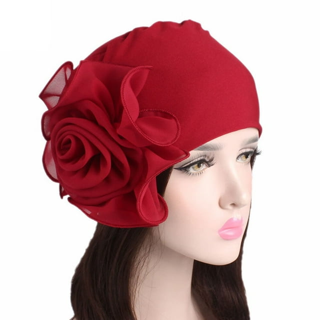 Chapeau Rétro pour Femmes avec Grandes Fleurs, Turban Jaune