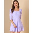 thumbnail image 3 of Vestido de manga abullonada de encaje con cuello cuadrado Allegra K Púrpura XL, 3 of 6