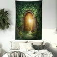 thumbnail image 3 of Fantasy Tapestry, Sunbeams Through the Mysterious Half Opened Wooden Entrance With Greenery, Wall Hanging for Bedroom Living Room Dorm Decor, 60W X 80L Inches, Green and Brown, by Ambesonne, 3 of 5