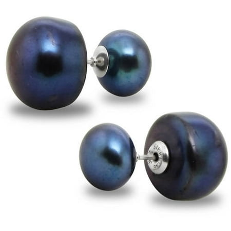 Sterling Silver Black Double Sided Earring, 8mm x 8.5mm and 12mm-13mm