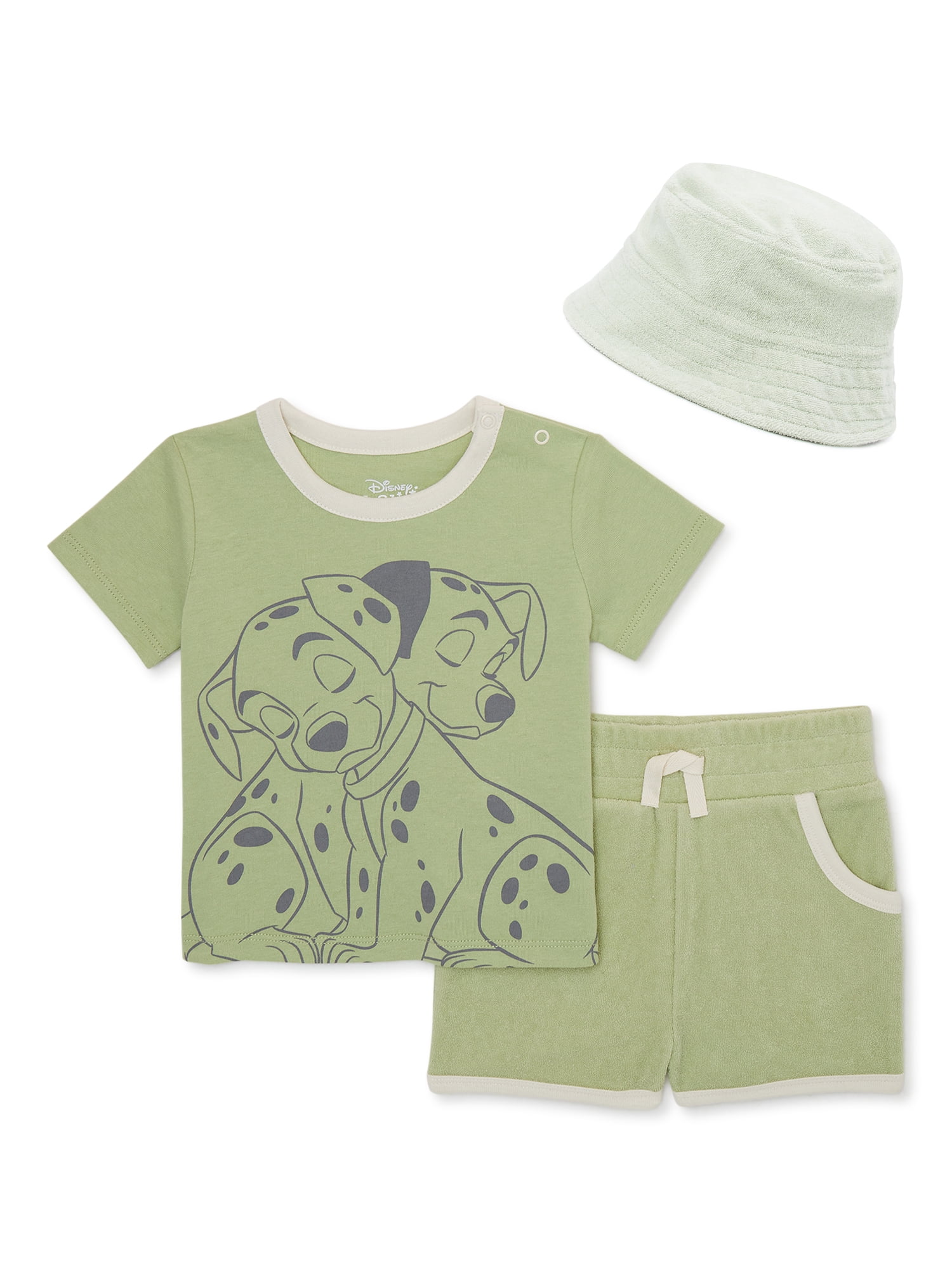 Disney 101 Dalmatians Baby T-Shirt, Terry Shorts and Hat Outfit Set, 3-Pack, Sizes 0-24 Months