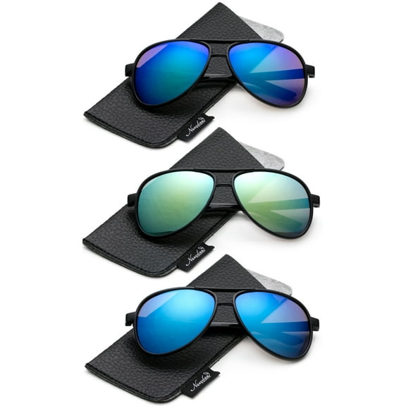 3 Pack Kids Girls Boys Aviator Sunglasses Flash Lens