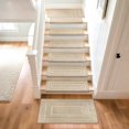 thumbnail image 5 of PURE ERA Bullnose Carpet Stair Treads Steps Rugs 9.5"x30"x1.2" 14pcs With 1pcs Matching Landing Mat 2'x3'(Cream Gray Rectangle Stripe), 5 of 12