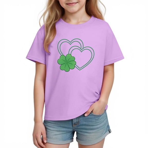 Cethrio Girls Cotton T-shirts, Graphic Short Sleeve Party Casual St Patrick's Day Tops Purple Size 7-8