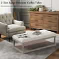 thumbnail image 4 of Ottoman Coffee Table, Large Rectangle Ottoman with Storage - Upholstered Cushioned Bench for Living Room, Tufted Linen Fabric with Solid Wood Shelf, Entryway Bench (Ivory), 4 of 18