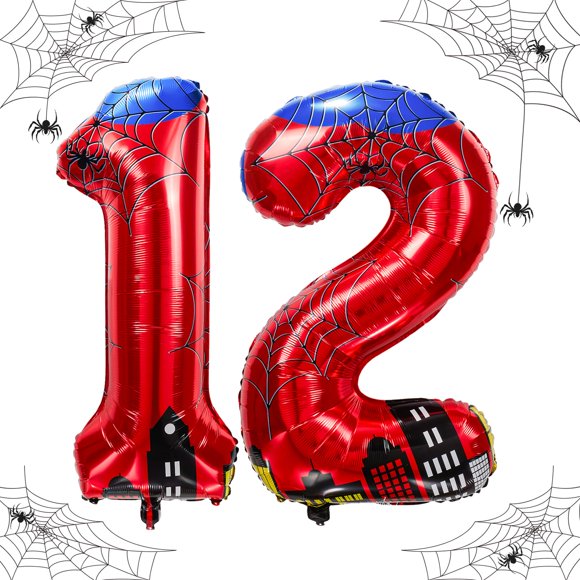 Globos de aluminio Laackys con diseño de araña, número 40 cm, para fiesta (12)