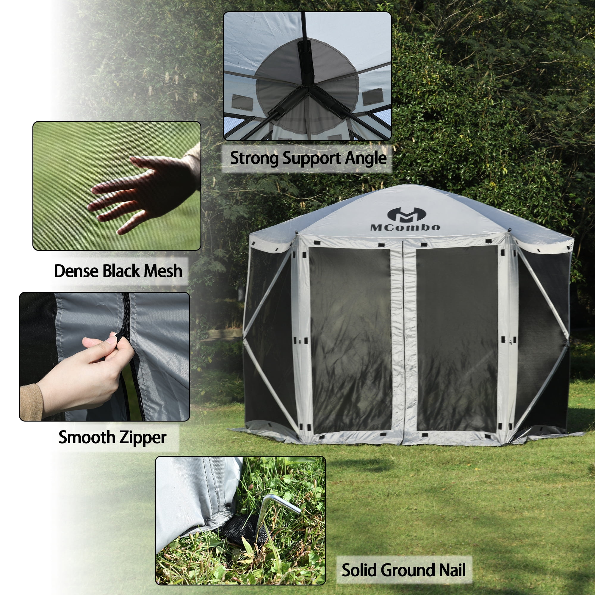 Mcombo 5-Sided Gazebo Portable Pop Up Tent Canopy, Shelter Hub Screen Tent for Outdoor Party (5-7 Persons), 1024-5PC