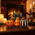thumbnail image 3 of JWZZYD Halloween Tabletop Decorations Indoor, Pumpkins Wooden Tabletop Decor, Striped Checkered Pumpkin Flat Ornament, Vintage Fall Halloween Thanksgiving Mantel Home Desk Decor, 3 of 6