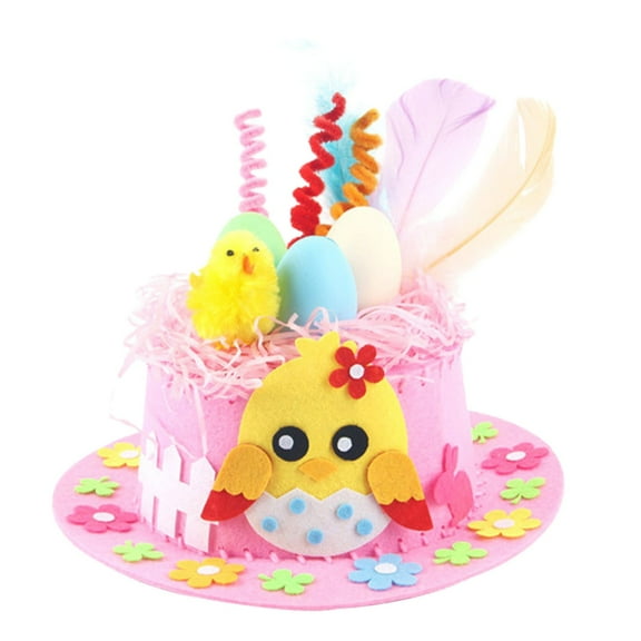 Sktrjpolfis Easter DIY Bunny Hat Pink Cloth 9.64x3.56 in Easter Party Craft Supplies for Children