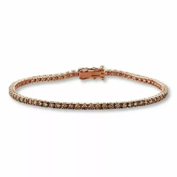 Gaspara Tennis Bracelet for Women's- 925 Sterling Silver- Round Cut- Brown Quartz