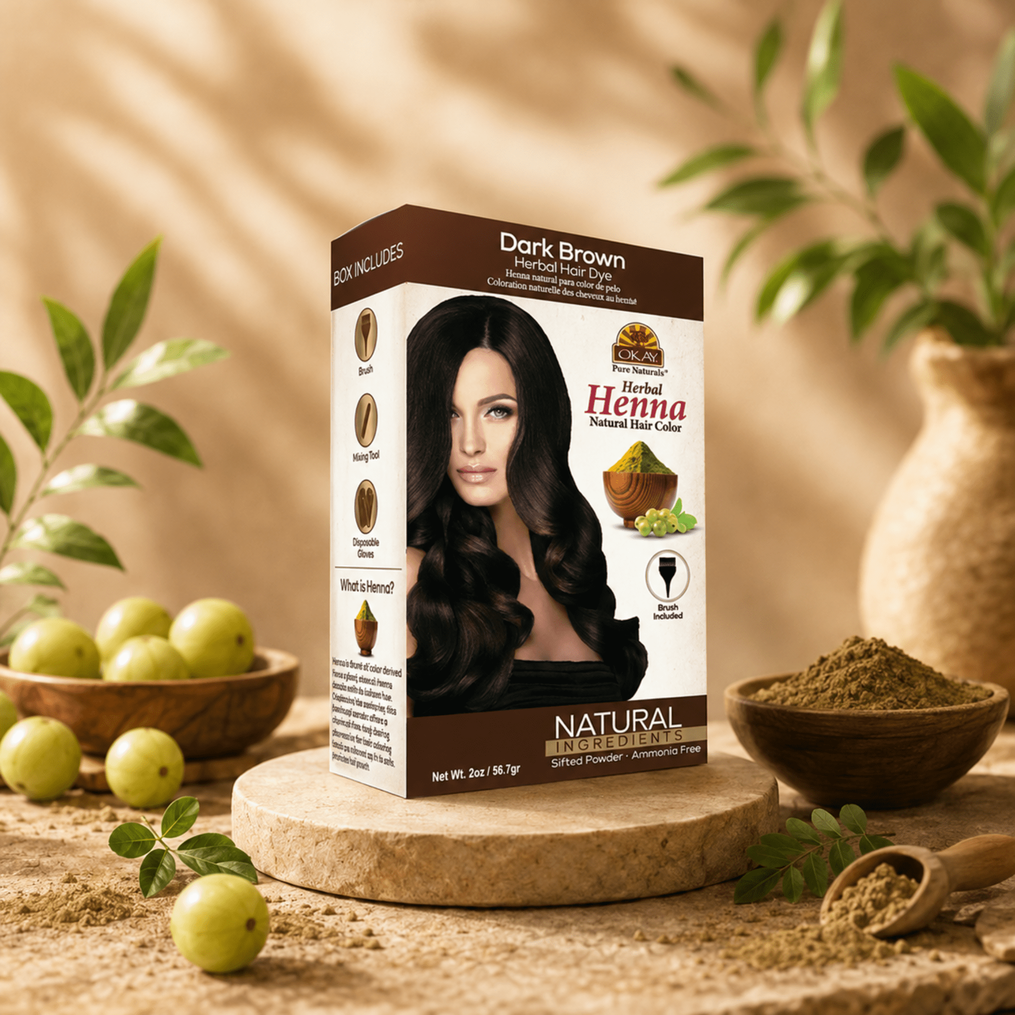 OKAY Pure Naturals Herbal Henna Hair Color, Dark Brown, Natural