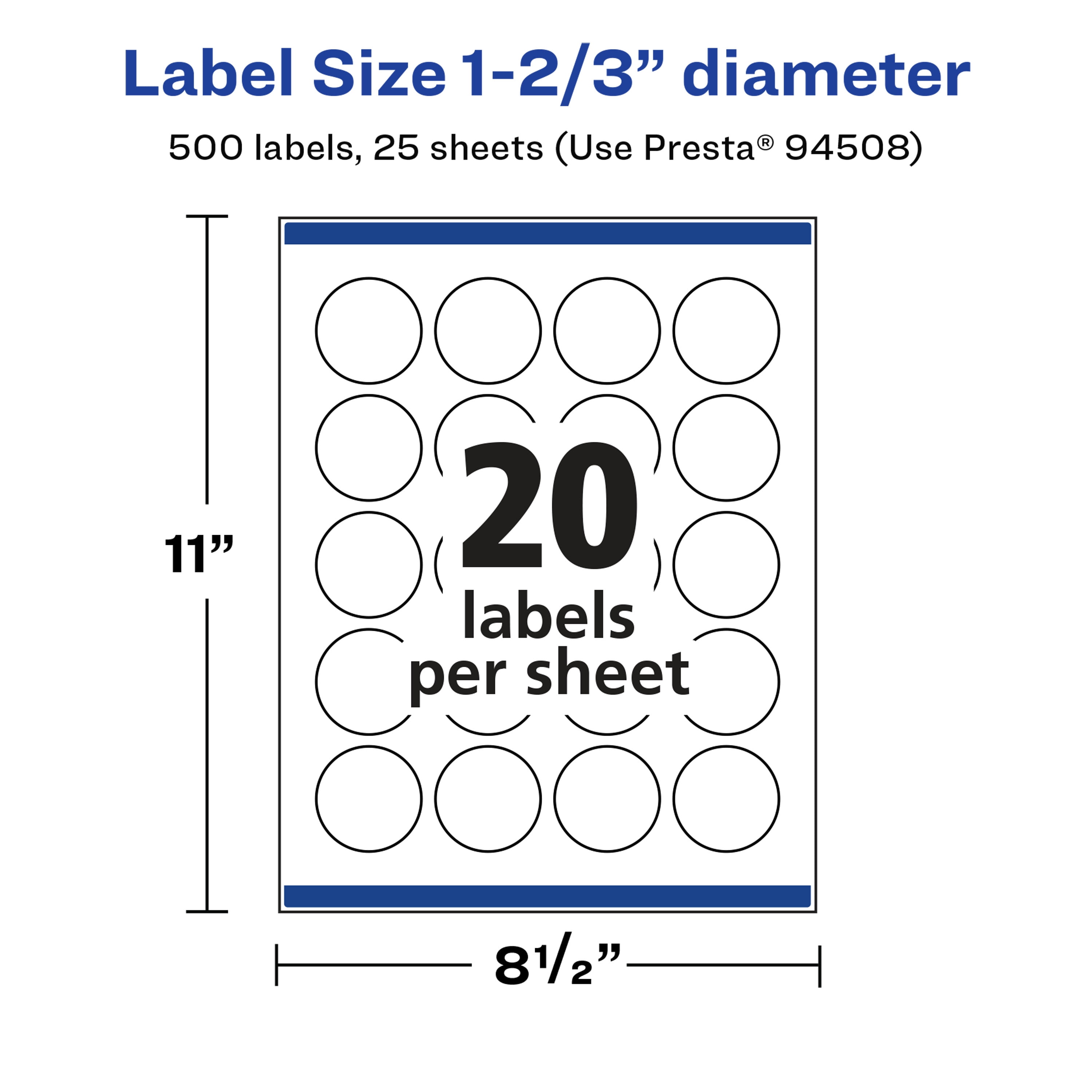 Avery Glossy White Round Labels, 1-2/3" Diameter, 500 Total