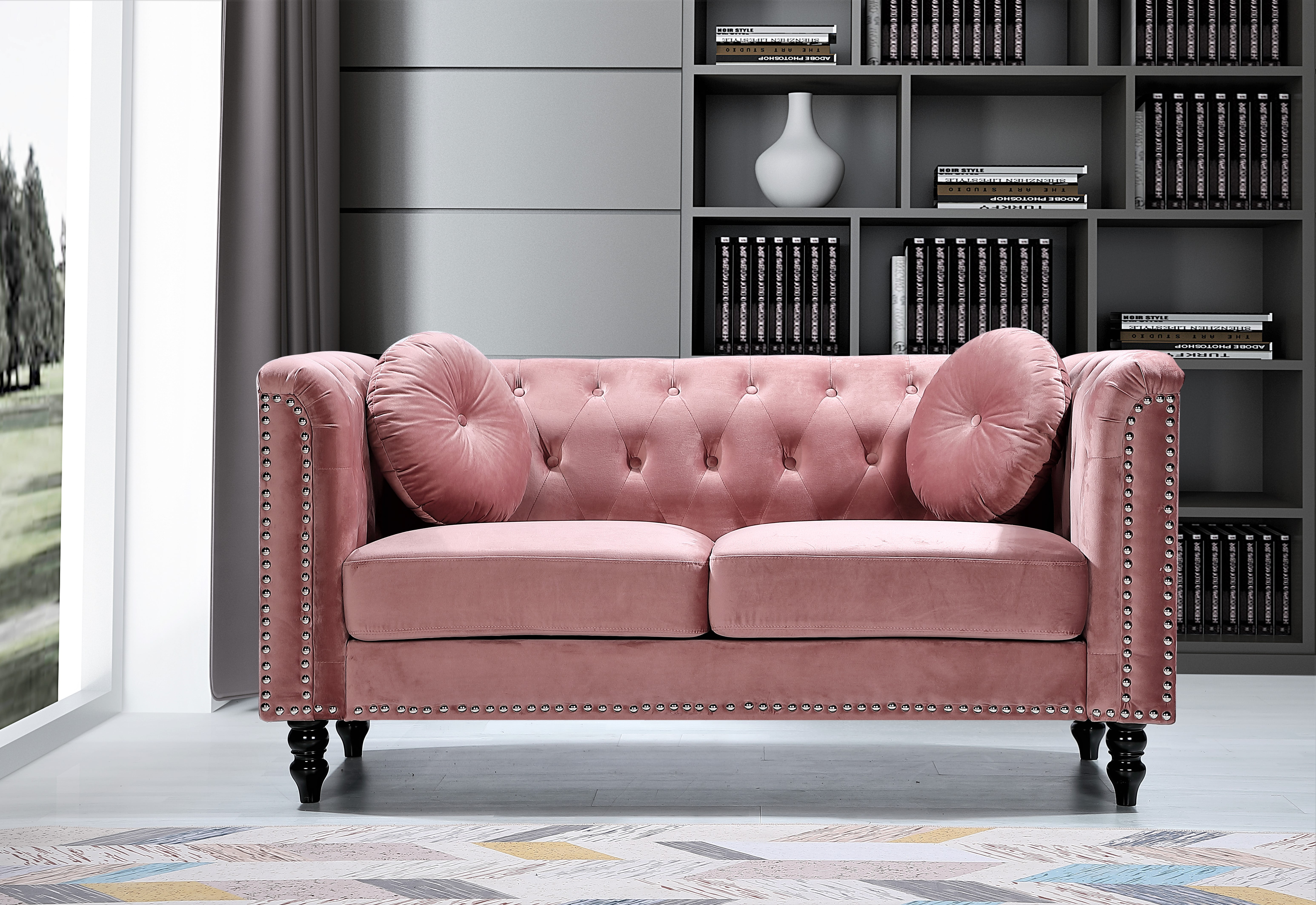 Uspridefurniture Lueck 2Pcs Velvet Living Room Set,Pink