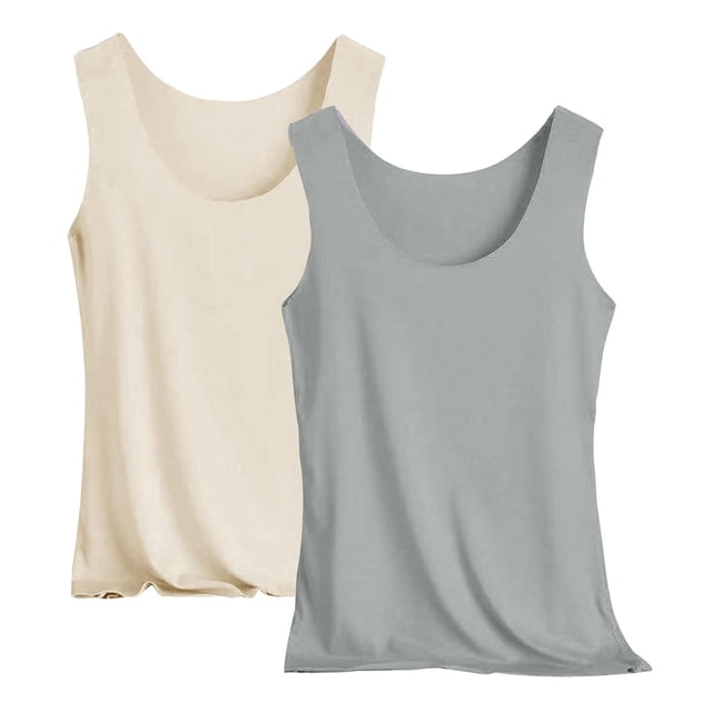 Miqool 2 Pack Débardeurs Grande Taille pour Femmes en Soie Glacée Rafraîchissante Sans Couture Col Rond Sans Manches pour Pyjama