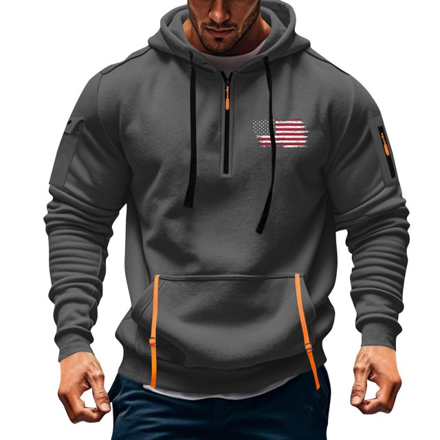 Sudadera con capucha para hombre, con estampado de bolsillo, media cremallera, cordón ajustable, informal, deportiva, de manga larga, blusa de poliéster