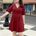 thumbnail image 4 of Njagoc3 Womens V - Neck Half - Sleeve Dress, Solid Color for Summer Casual & Office, 4 of 6