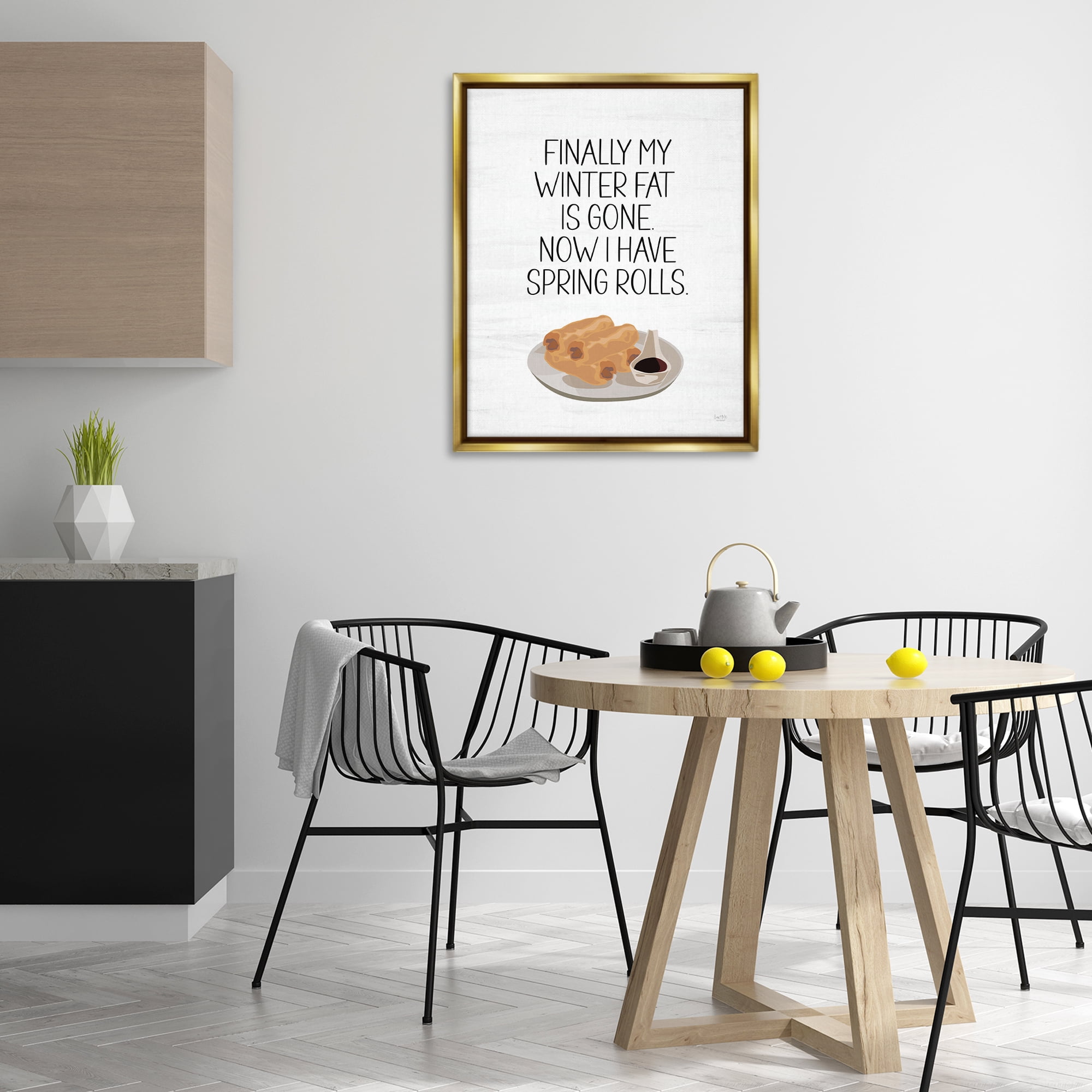 Stupell Industries Funny Spring Rolls Phrase Food & Beverage Painting Gold Floater Framed Art Print Wall Art, 25 x 31