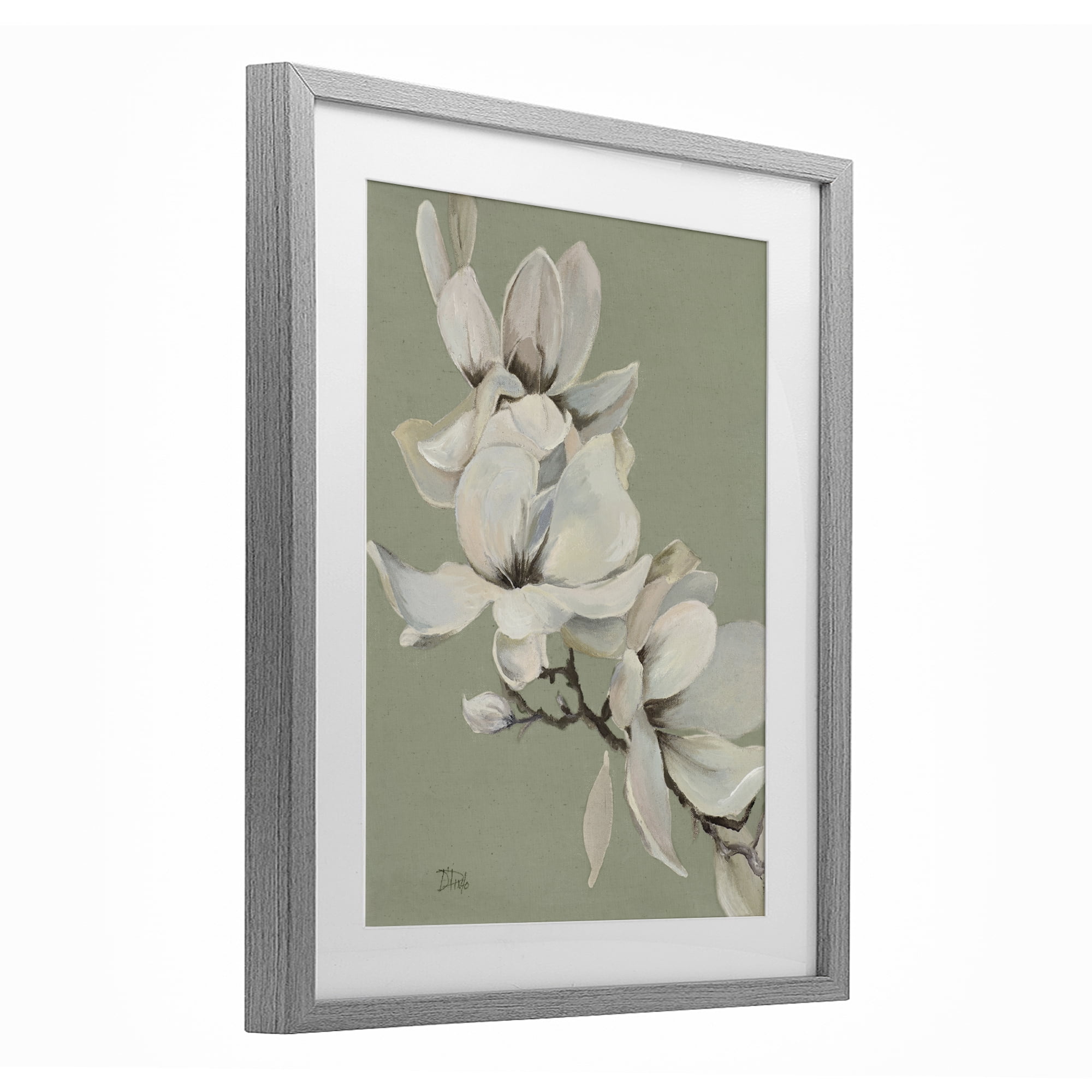 Stupell Industries Magnolias on Sage Florals Gray Framed Print Under Glass, design by Patricia Pinto