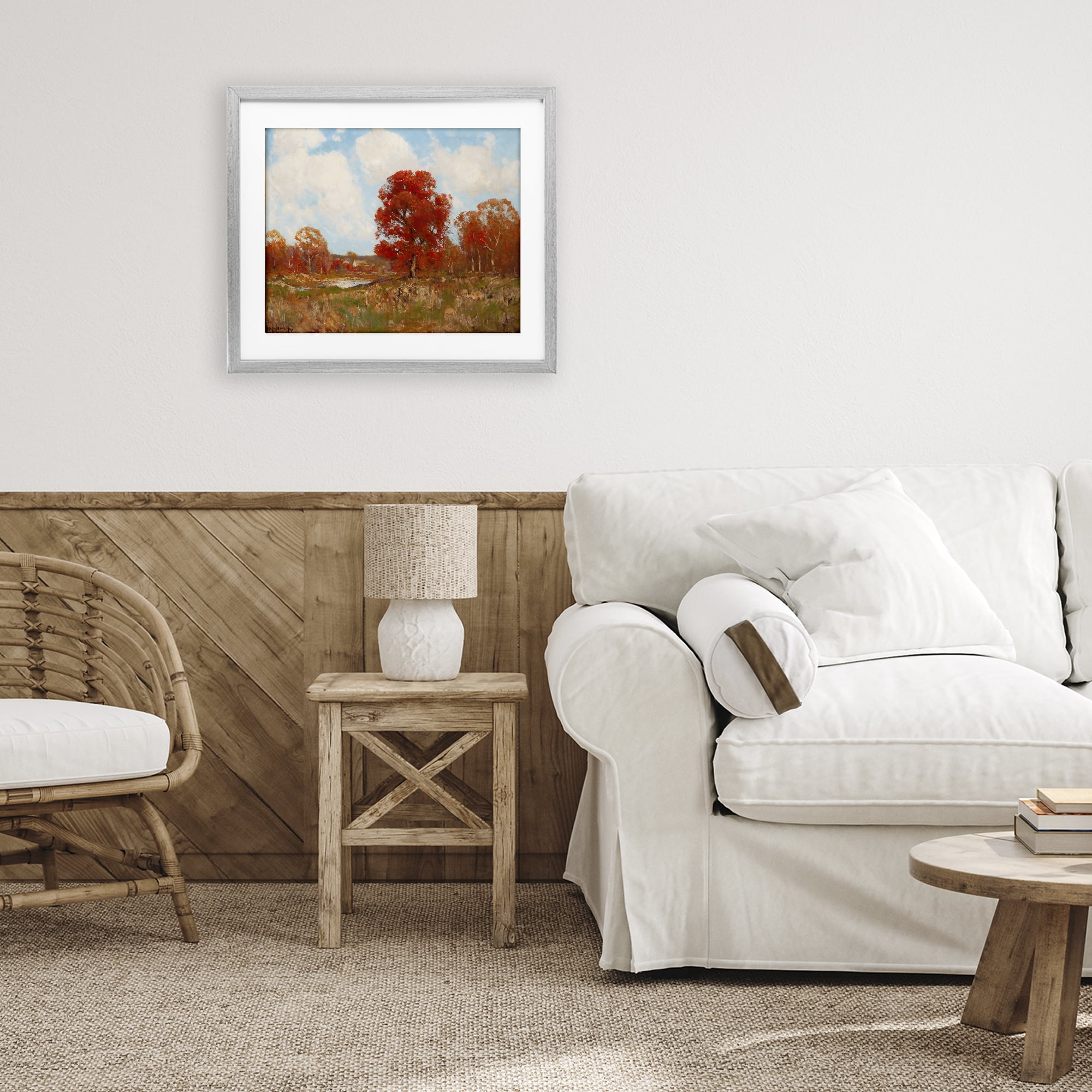 Fall Landscape with Red Foliage Gray Framed Print Under Glass, design by Arlington Prints