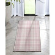 Well Woven Apollo Plaid Modern Pink Flat Pile Easy to Clean 2' x 5' Runner Rug for Hallway Entryway Stair and Kitchen