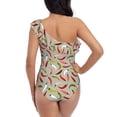 thumbnail image 5 of Zufioo Colorful Chili Print One-shoulder Ruffled One-piece Swimsuit, High Elastic Integrated Removable Chest Pad Swimsuit Suitable for Beach, Pool and Vacation-Medium, 5 of 6