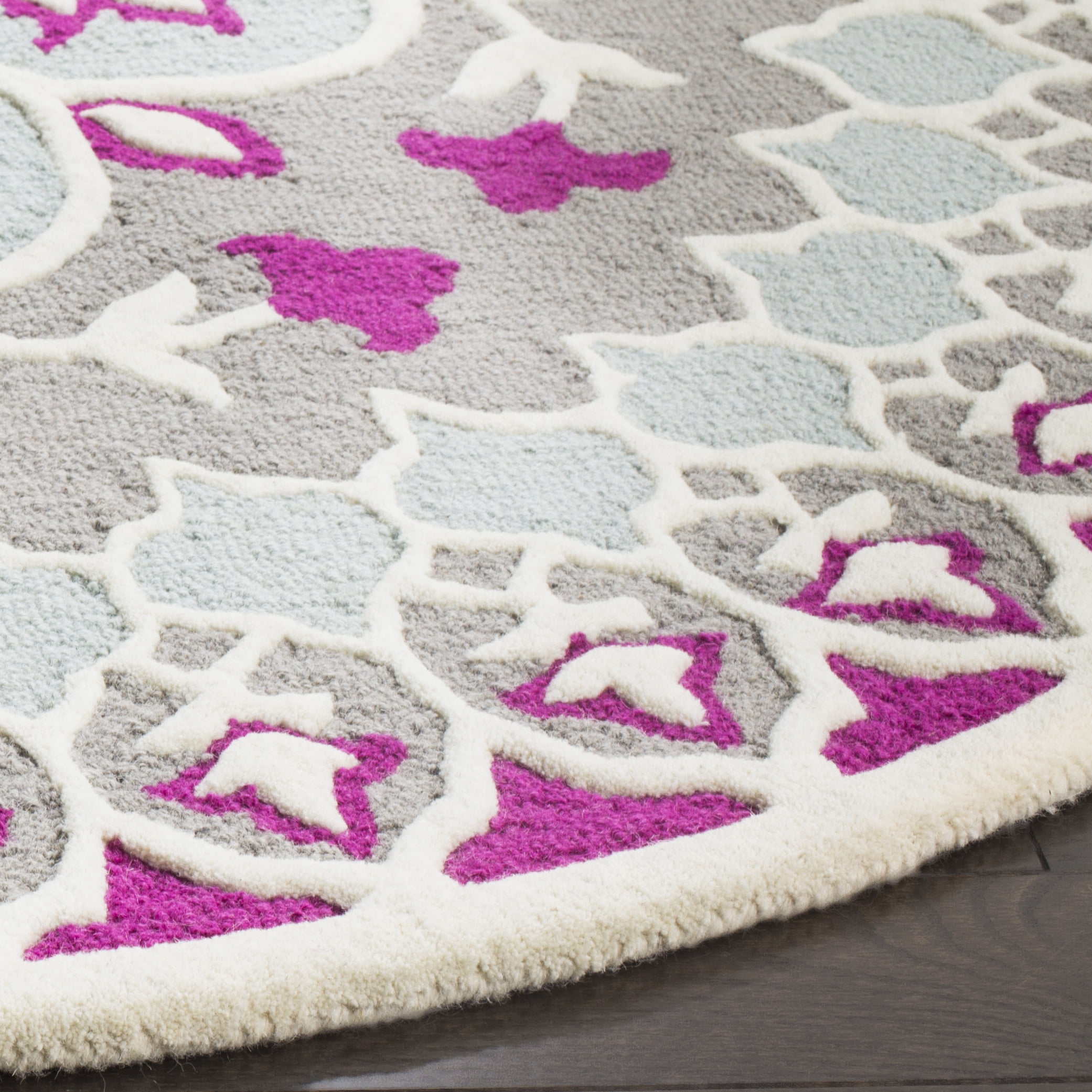 SAFAVIEH Bellagio Zoja Floral Wool Area Rug, Gray/Ivory, 5' x 5' Round