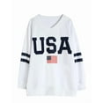 thumbnail image 3 of USA and American Flag Graphic Sweatshirts for Women 4th of July V-Neck Off Shoulder Sweatshirt Oversized Pullover Tops Shermie, 3 of 6
