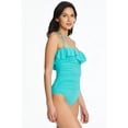 thumbnail image 3 of Bleu By Rod Beattie Women's Shirred Ruffle Bandeau Mio One Piece Swimsuit Blue Size 6, 3 of 4