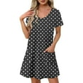 thumbnail image 2 of Dazajoo Womens Polka Dots Dress Casual Short Sleeve V Neck Dresses with Pockets Summer Lightweight Swing A-Line Mini Dress,Black,L, 2 of 8