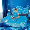 thumbnail image 4 of meiyoeat Ocean Wave Monogram J 7 Pieces Full Size Bedding Sets For Boys,3D Cartoon Shark Water Initial Art Full Size Bed in a Bag,Navy Blue Reversible, 4 of 7