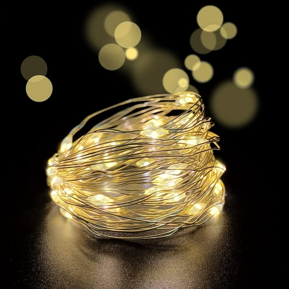 TRAHOO-Set of 2 Battery Operated Mini Led Fairy Lights Dewdrop Lights with Timer 6 Hours on/18 Hours Off for Christmas Party Decorations,30 Count LEDs,10 Feet Silver Wire (Warm White)