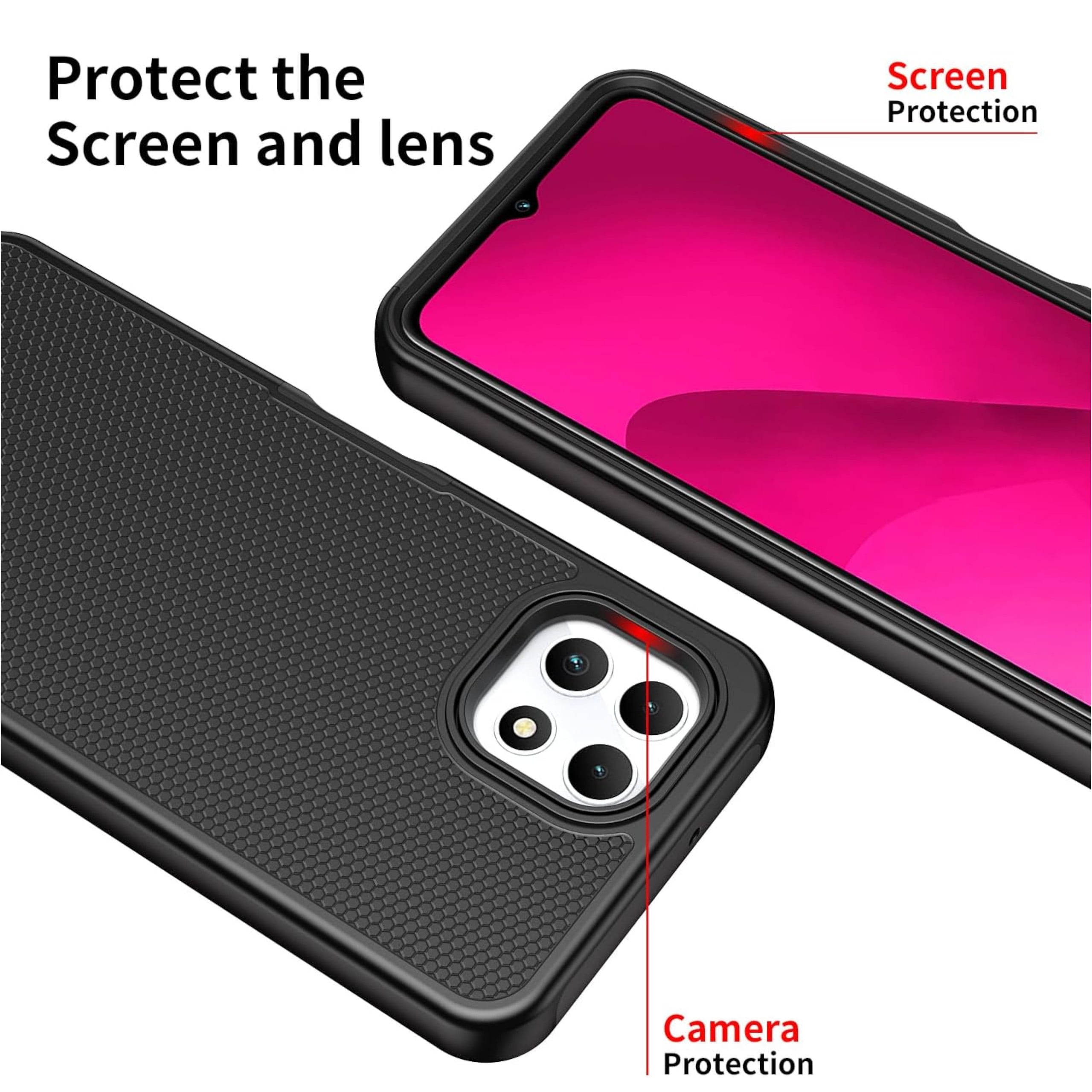 For TCL 50 XE 5G Dual Layer Slim & Tough Hybrid Shockproof Heavy Duty TPU Matte with Textured Rugged Shell Protection Phone Case Cover by Xpression - Black