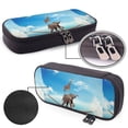thumbnail image 4 of Picia Elephant Giraffe Pattern Large Capacity PU Leather Pencil Case Organizer Pen Marker Holder Double Zipper Storage Bag Big Pencil Pouch for College Office, 4 of 6