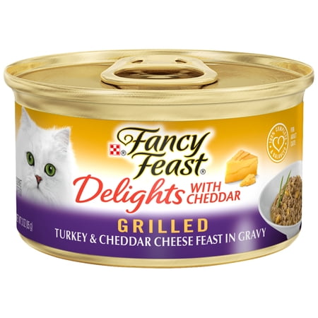 Fancy Feast Gravy Wet Cat Food, Delights Grilled Turkey & Cheddar Cheese Feast in Gravy, 3 oz. Can