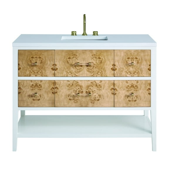 James Martin Vanities 48" Single Vanity, Light Mappa Burl and Polished White